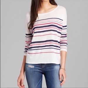 Joie 3/4 linen knit top white navy red stripe S